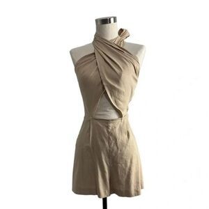 Gianni Bini Emmie Tan Linen Halter Romper size 4